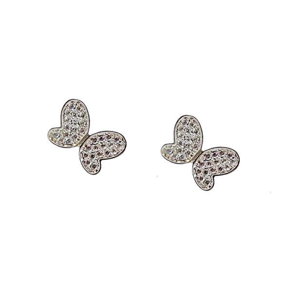Brinco Borboleta Cravejado com Zirconia Branca Banho Prata