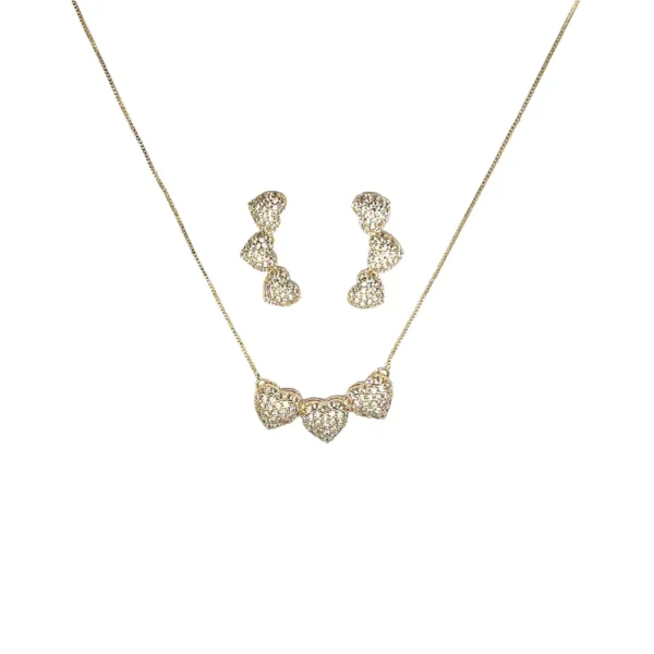 Conjunto Cravejado Zircônia Branca Banho Ouro