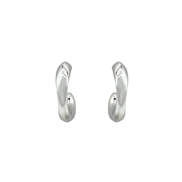 Brinco Meia Argola Anzol Acetinada Lisa Prata