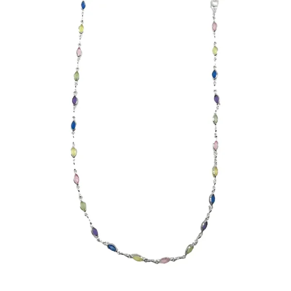 Chocker Zircônias Ovais Coloridas Com Extensor Banho Prata