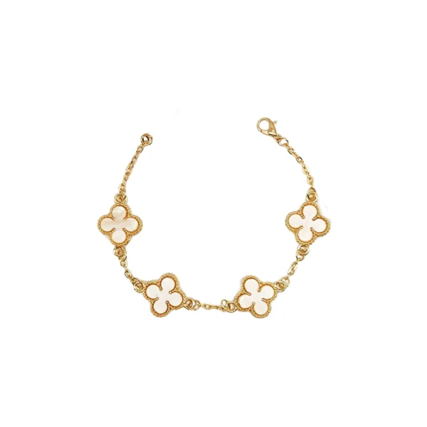 Pulseira 4 Trevos Branca Com Extensor Banho Ouro