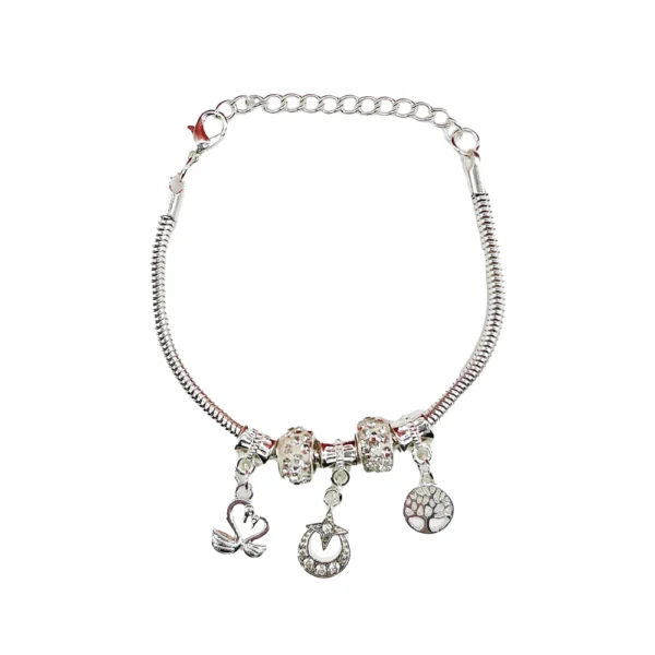 Pulseira Berloque Cravejada Zircônia Branca Banho Prata