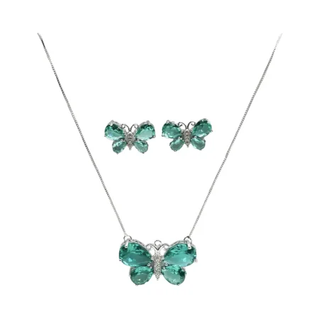 Conjunto Borboleta Verde Banho Prata