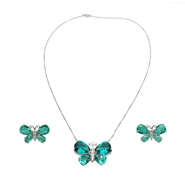 Conjunto Borboleta Verde Banho Prata