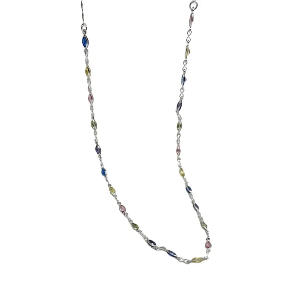 Chocker Zircônias Ovais Coloridas Com Extensor Banho Prata
