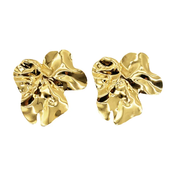 Brinco Orquídea Texturizado Liso Banho Ouro
