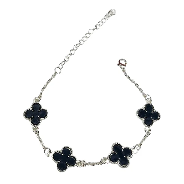 Pulseira Trevo Preto  Banho Prata